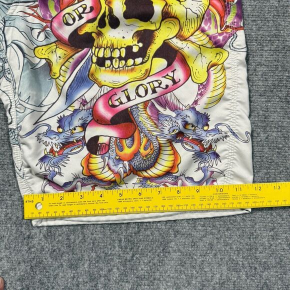 Vtg Ed Hardy Shorts Mens 34 White Swim Board Trunks Skull Dragon Tattoo Y2K - Picture 7 of 11